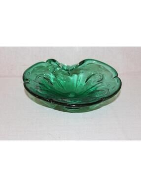 Vintage Art Glass Green Candy Dish - Controlled Bubbles
